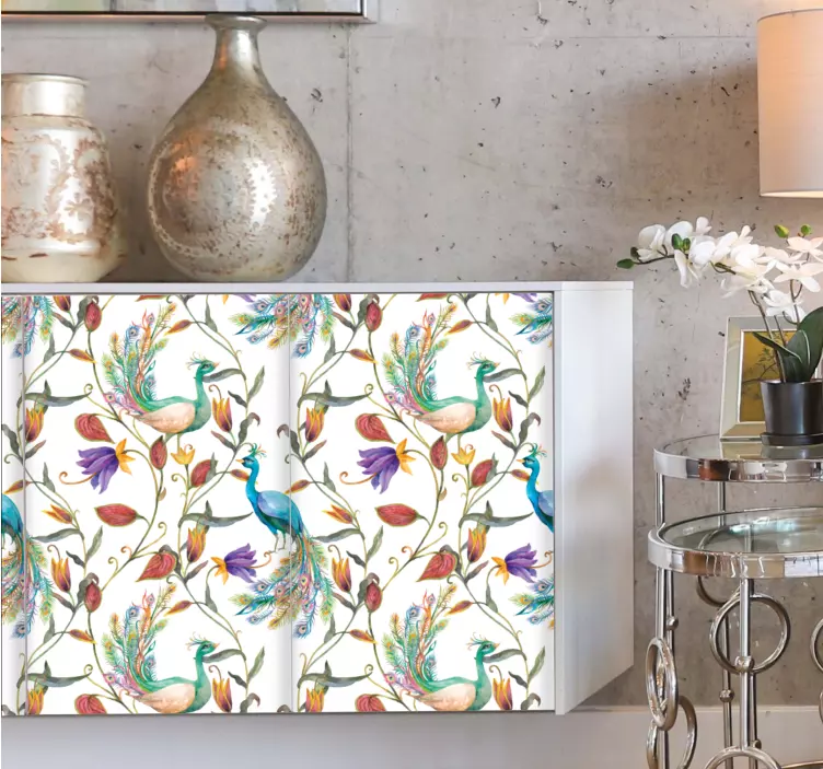 çiçekli tavus kuşu deseni hayvan çıkartması - TenStickers