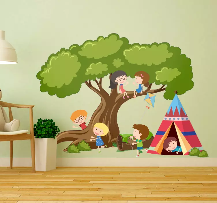 çocuk ağacı teepee duvar sticker - TenStickers