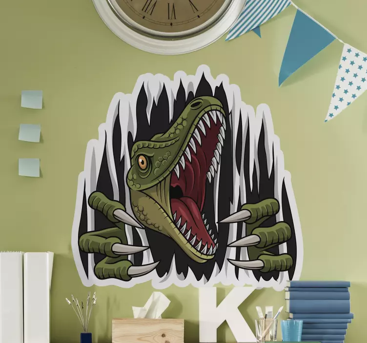 çocuk dinozor trompe l'oeil duvar sticker - TenStickers