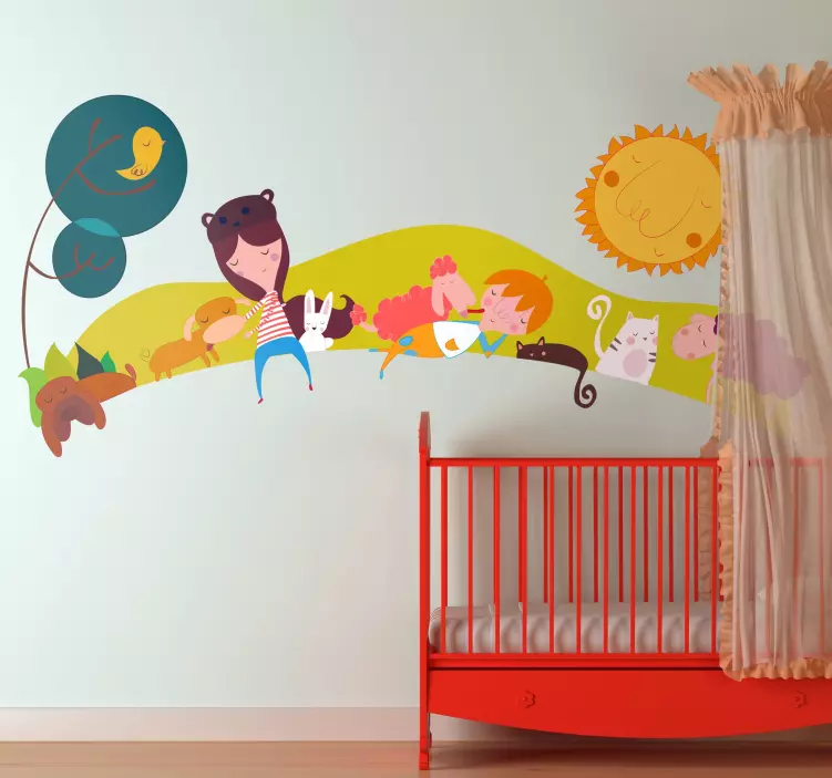 çocuk hayvan manzara sticker - TenStickers