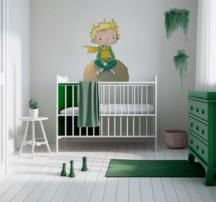 çocuk oturan gezegen çizgi film etiketi - TenStickers