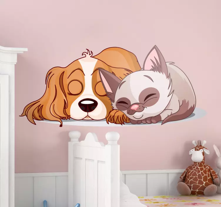 çocuklar çıkartmaları kedi & köpek uyku - TenStickers