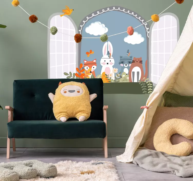 çocuklar hayvan pencere 3d duvar sticker - TenStickers