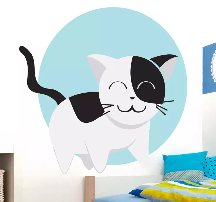 çocuklar kedi daire duvar sticker - TenStickers