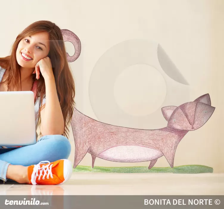 çocuklar kedi illüstrasyon duvar sticker - TenStickers