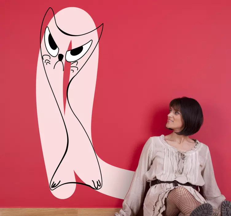 çocuklar pembe kedi inme duvar sticker - TenStickers