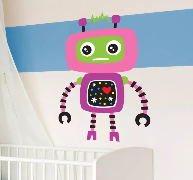 çocuklar pembe robot duvar sticker - TenStickers