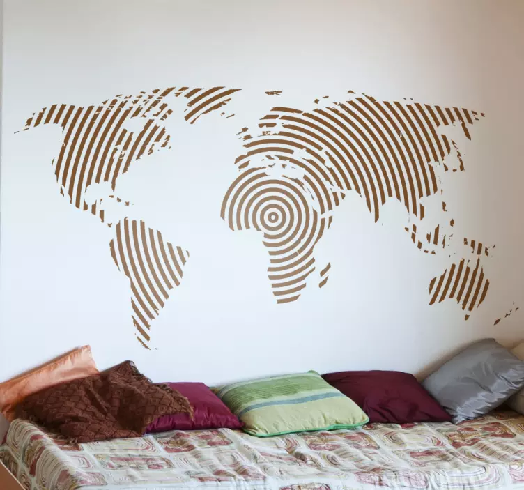 Dairesel çizgiler dünya haritası etiket - TenStickers