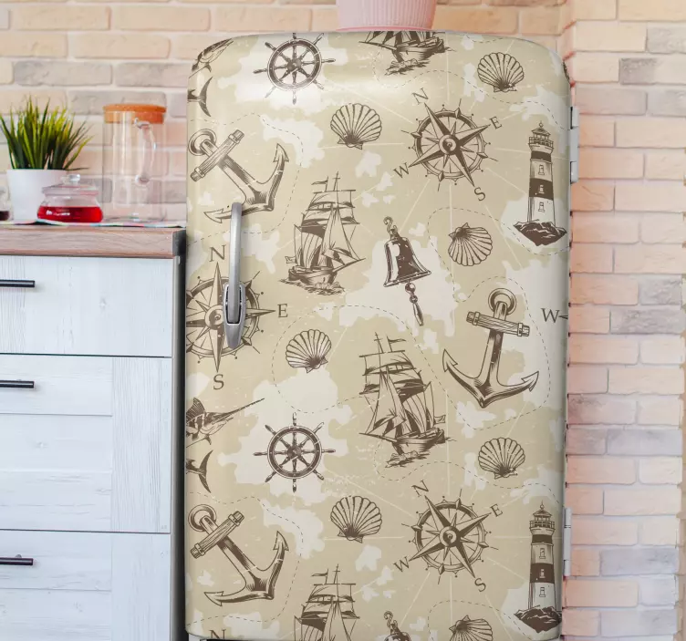 Deniz nesneleri buzdolabı vinil yapışkan - TenStickers