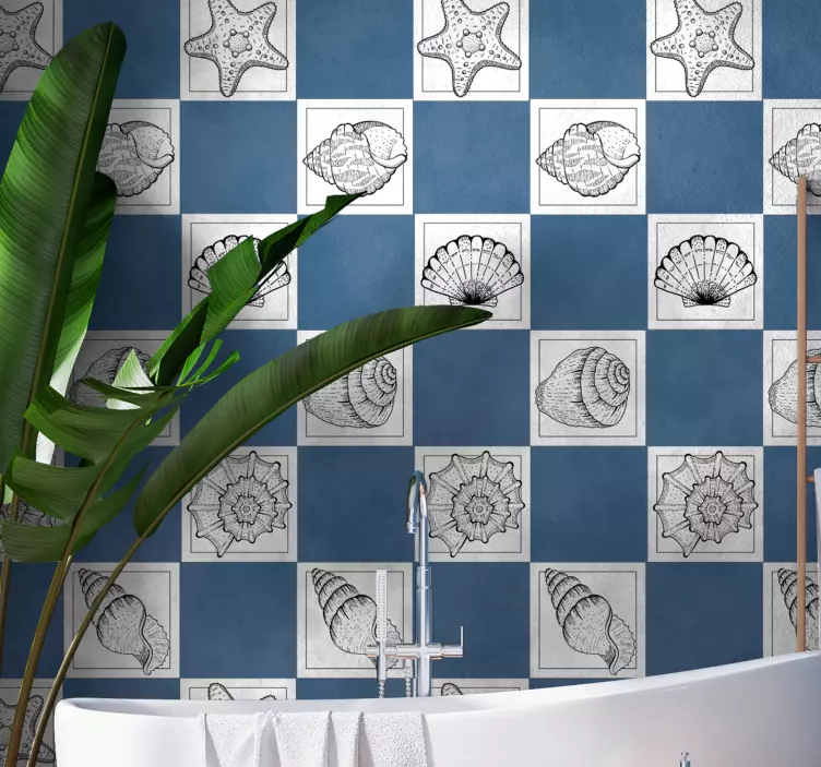 Deniz yaşamı ve deniz kabukları çini çıkartması - TenStickers