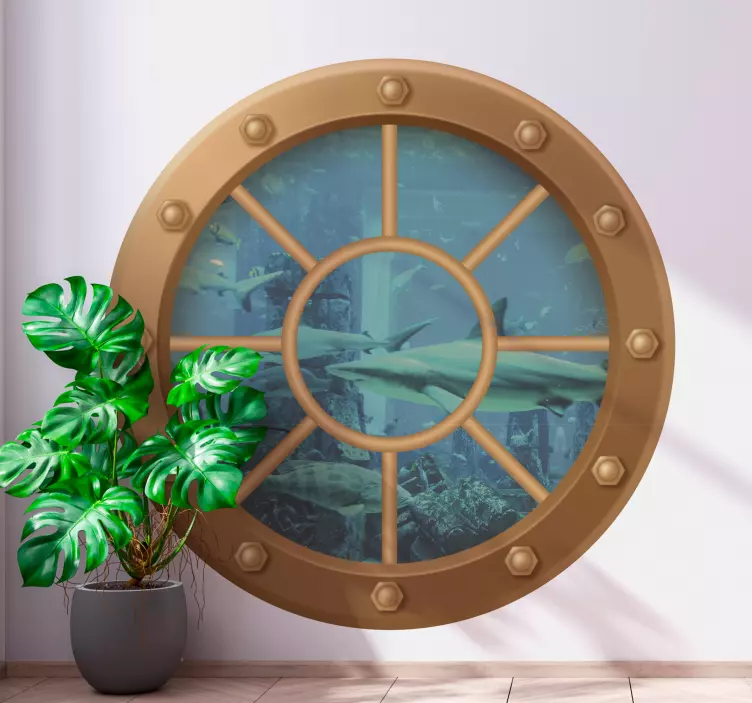 Denizaltı penceresinden köpekbalığı balık çıkartması - TenStickers