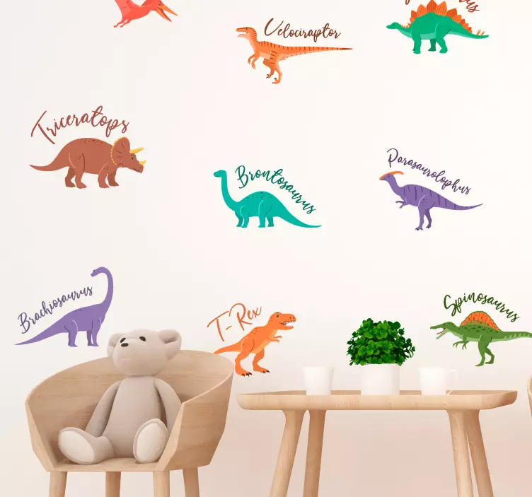 Dinozorlar adlarıyla hayvan duvar sticker - TenStickers
