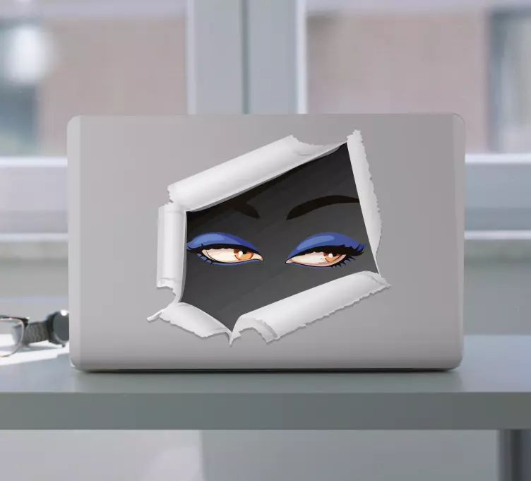 Dizüstü bilgisayar derileri bakan gerçekçi kadın gözleri - TenStickers