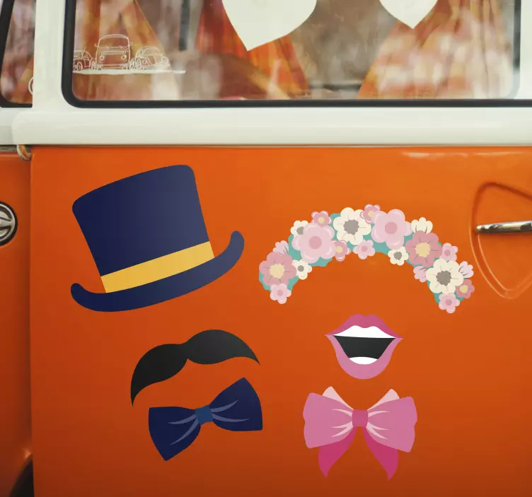 Düğün araba kapısı için şapka ve taç çıkartması - TenStickers