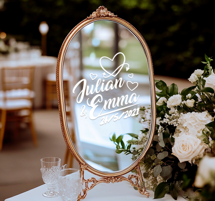 Düğün kalpleri adı ve tarihi sticker - TenStickers