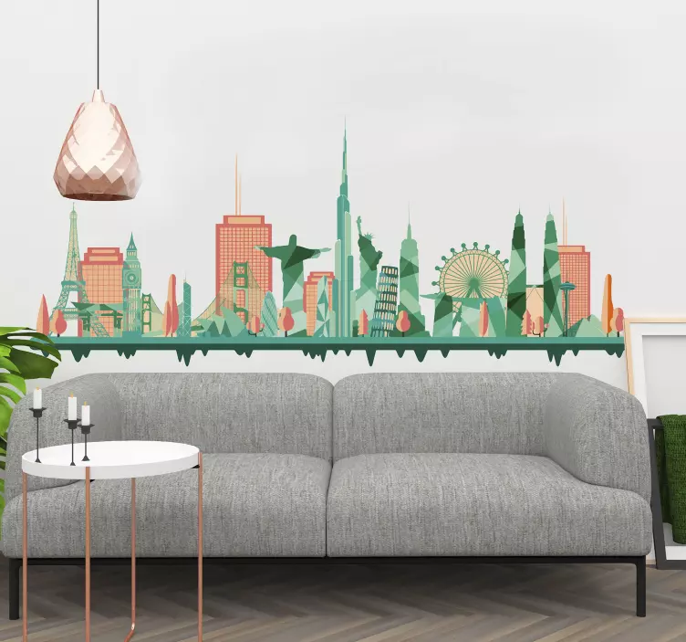 Dünya yerler skyline sticker - TenStickers