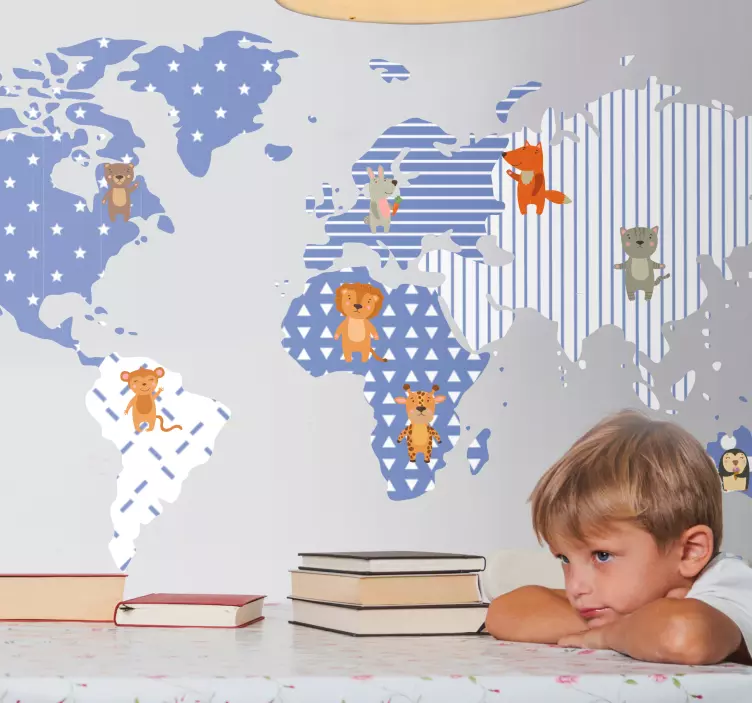 Resimli hayvan haritası alfabe sticker - TenStickers