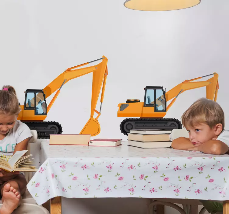 Ekskavatör iki çizgi film makineleri oyuncak etiket - TenStickers