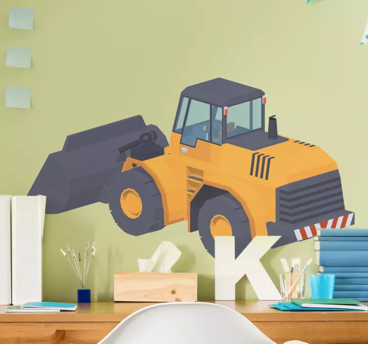 Ekskavatör karikatür buldozer 3d çocuk oyuncak çıkartması - TenStickers