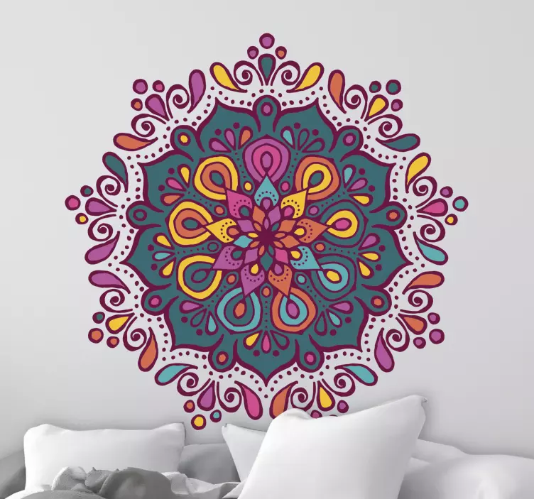 El boyaması noktalı mandala çiçek duvar sticker - TenStickers