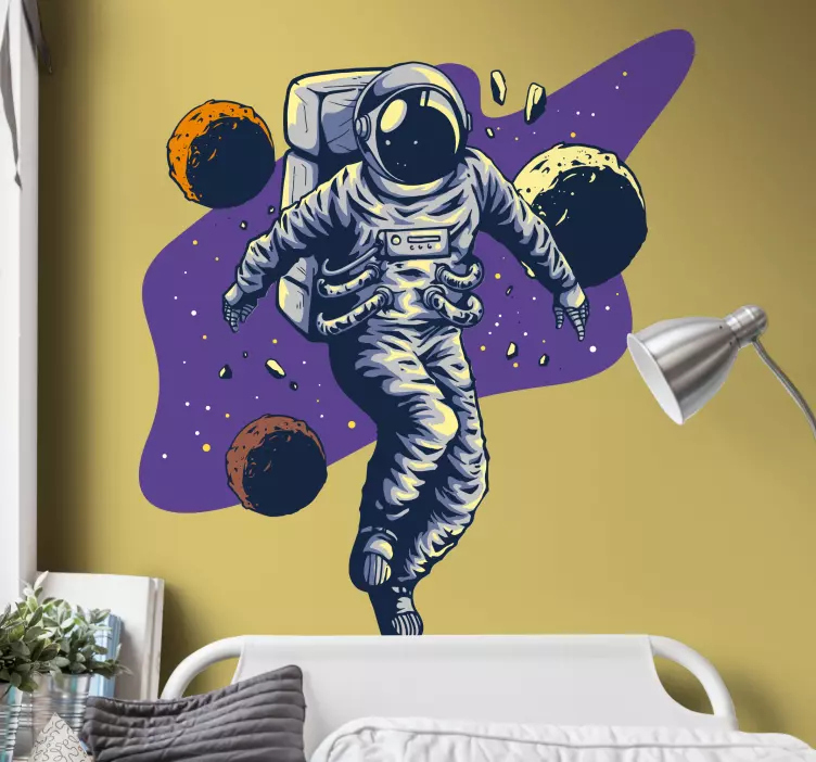 Elle çizilmiş astronot uçan tarzı duvar sticker - TenStickers