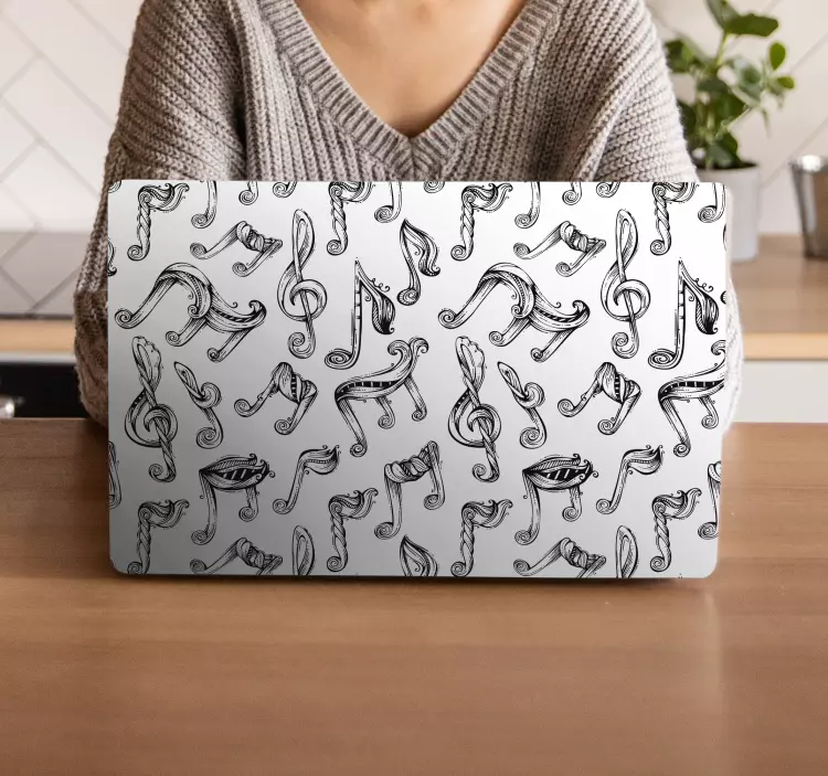 Elle çizilmiş müzik notaları desen dizüstü bilgisayar kaplamaları - TenStickers