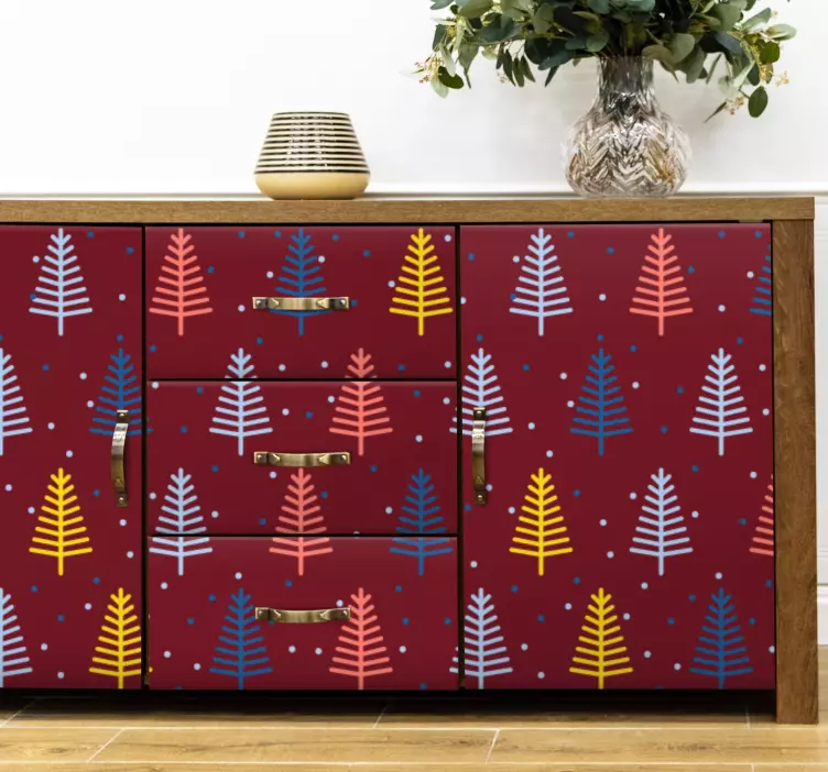 Elle çizilmiş ağaçlar desen yılbaşı çıkartması - TenStickers