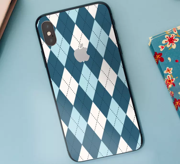 Elmas kontrol mavi desen iphone çıkartması - TenStickers