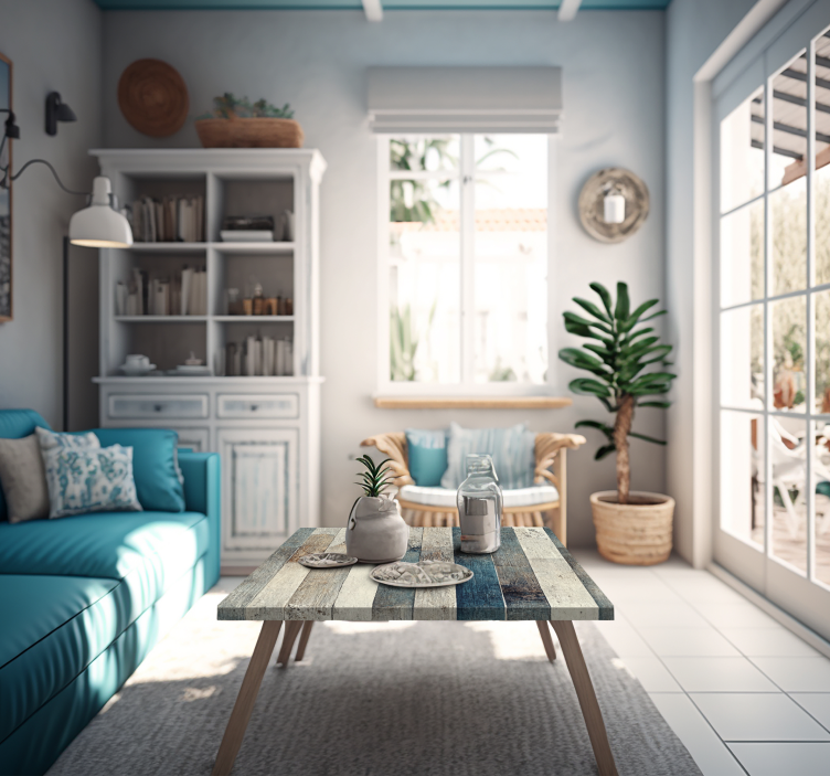 Eskiye göre mavi tonları olan eski ahşap mobilya sticker - TenStickers