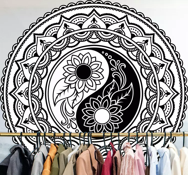 Geometrik mandala duvar çıkartması ile ying ve yang - TenStickers