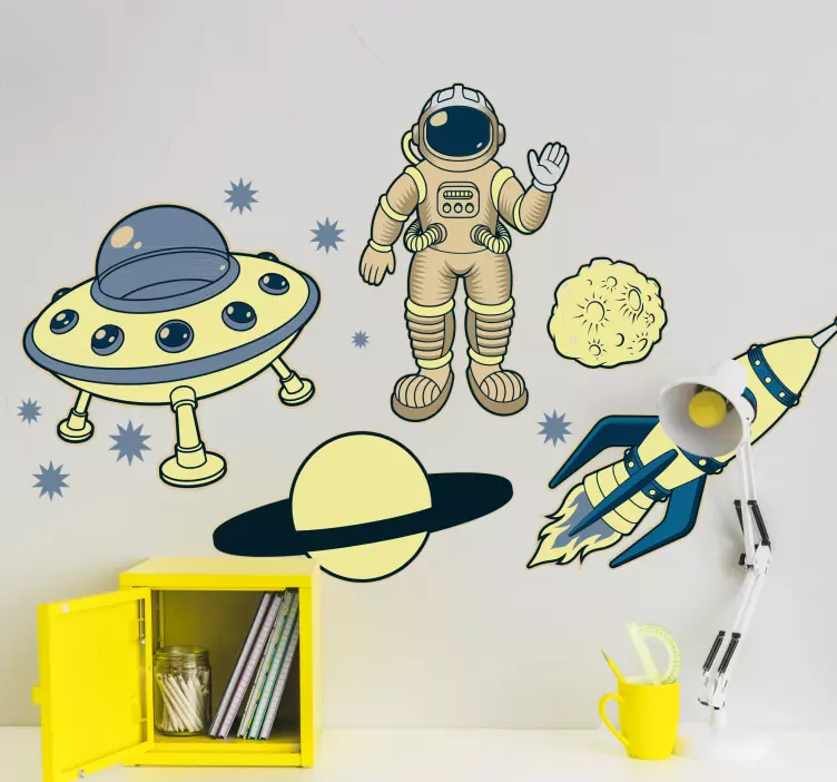 Gezegenler, astronotlar ve roket gemisi uzay çıkartması - TenStickers
