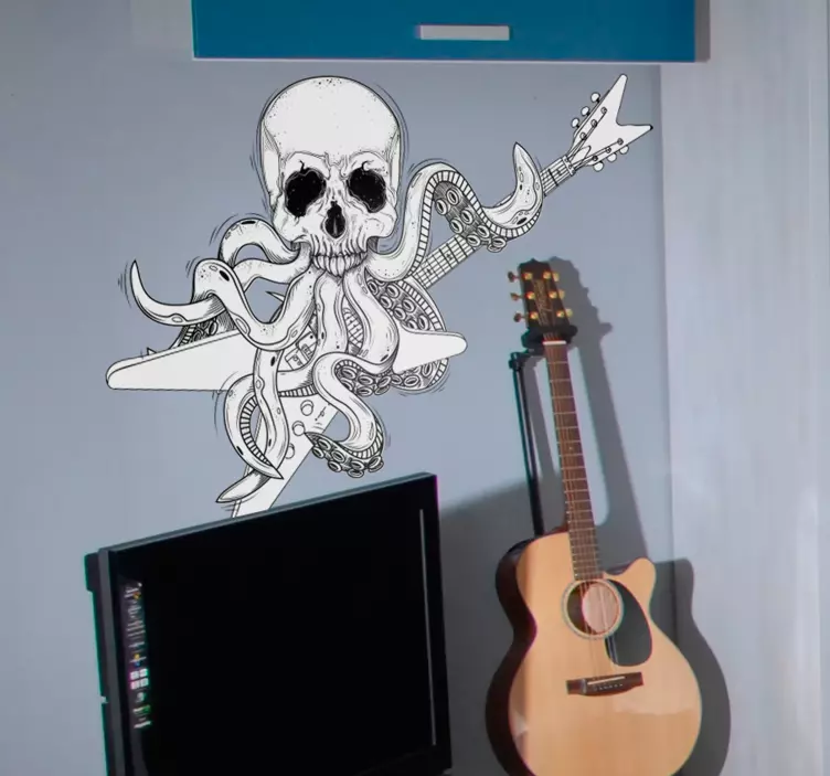 Gitar ahtapot rock'n roll duvar sticker - TenStickers