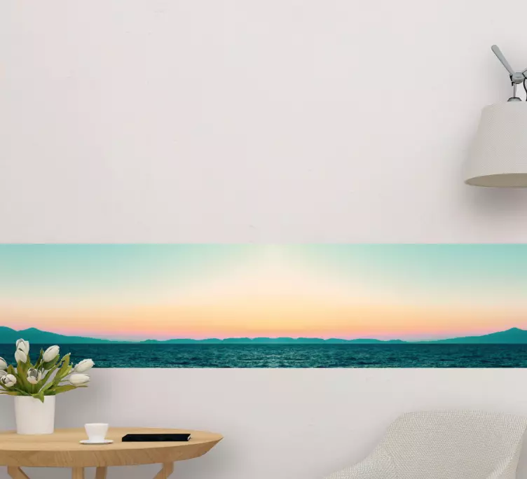 Göl doğa etiketinde güzel gün batımı - TenStickers