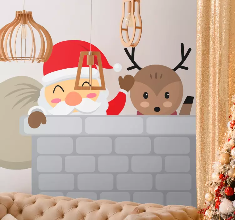 Gözetleme santa ve ren geyiği noel çıkartması - TenStickers