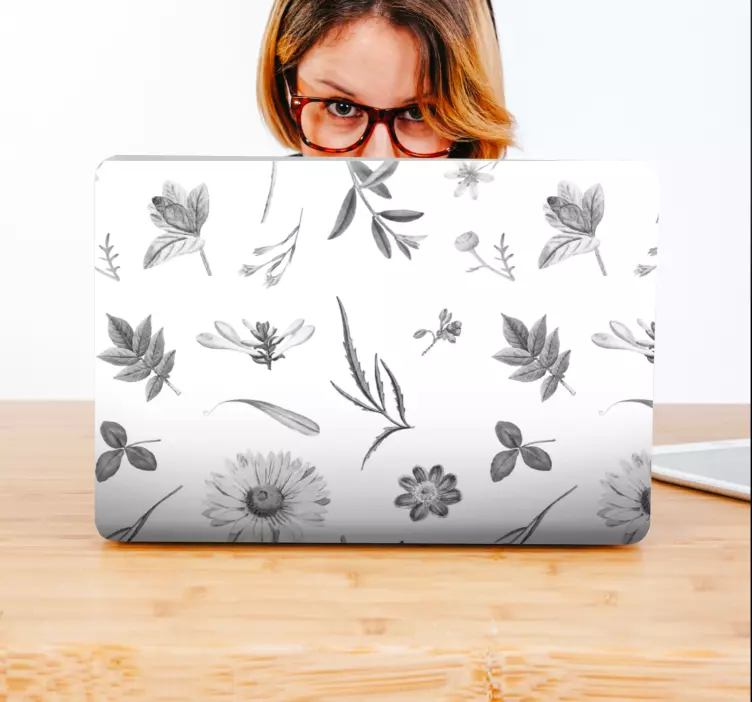 Gri sprint çiçekler dizüstü bilgisayar kaplamaları çıkartması - TenStickers