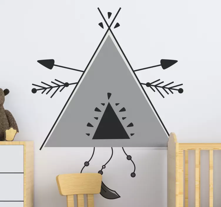 Gri tonlama duvar çıkartma geometrik teepee çadır - TenStickers