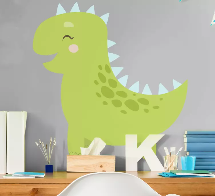 Gülümseyen kawaii dinozor duvar çıkartması - TenStickers