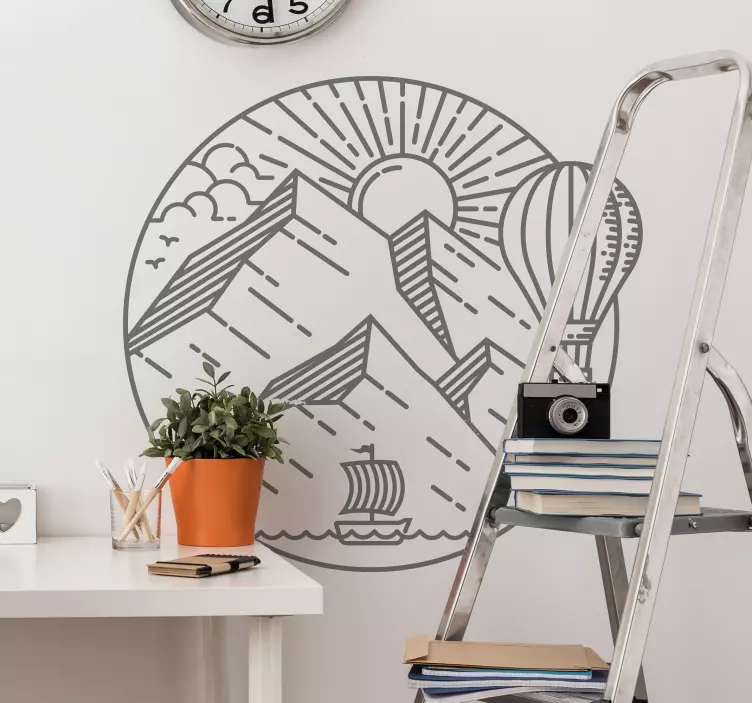 Güneş ve dağlar nordic tarzı doğa çıkartması - TenStickers