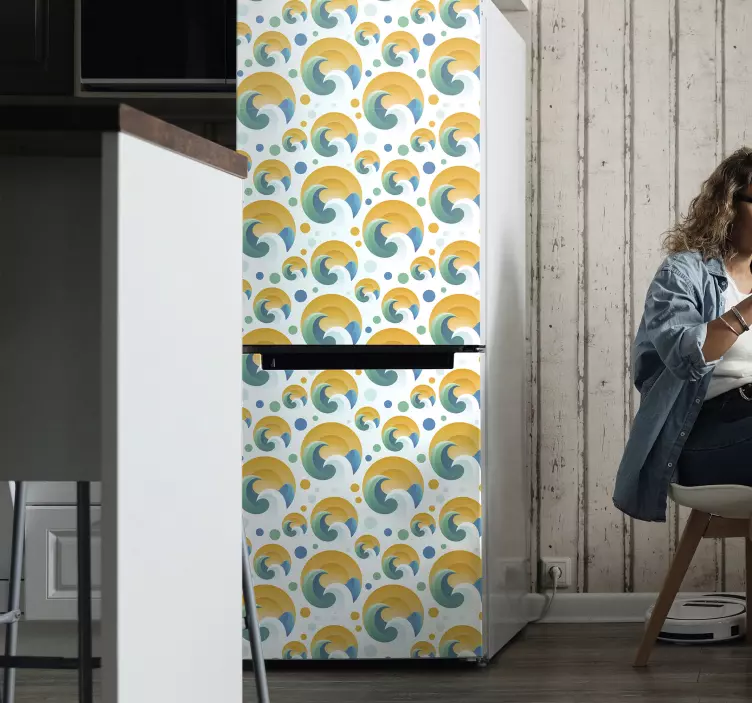 Güneş ve dalgalar buzdolabı çıkartması - TenStickers