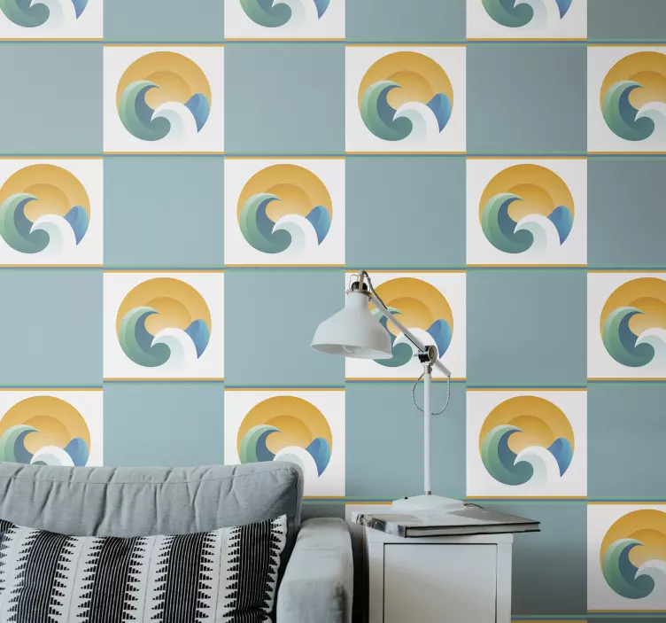 Güneş ve dalgalar kiremit çıkartması - TenStickers