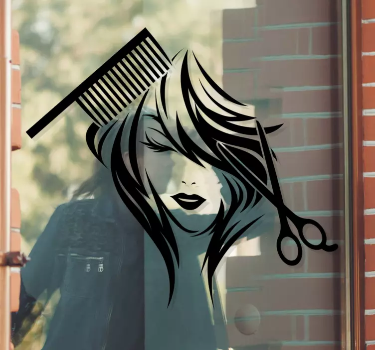 Güzellik salonu makas ve tarak pencere çıkartması - TenStickers