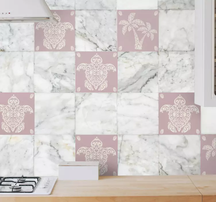 Hawaian kaplumbağa ve palmiye desen kiremit çıkartma - TenStickers