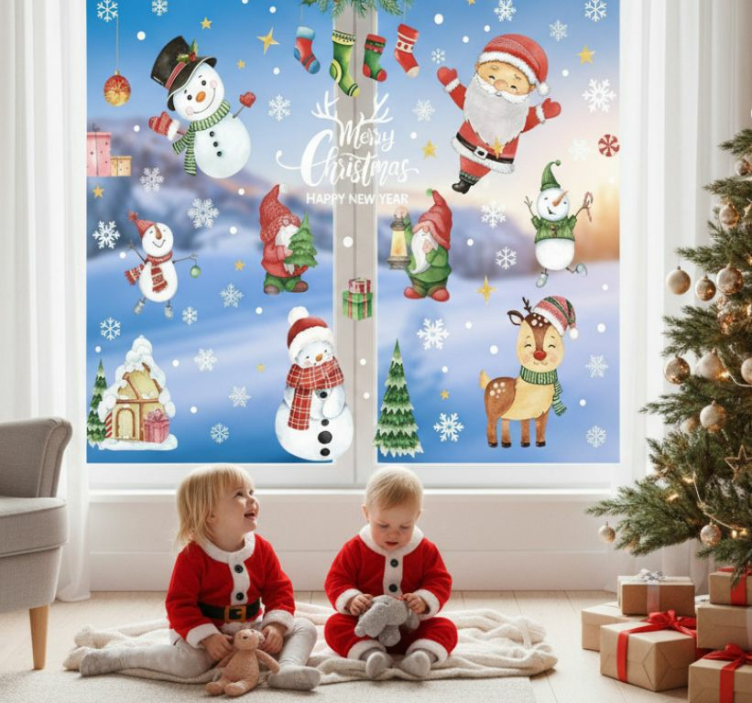 Hayvan çıkartması noel pencere çıkartmaları - TenStickers