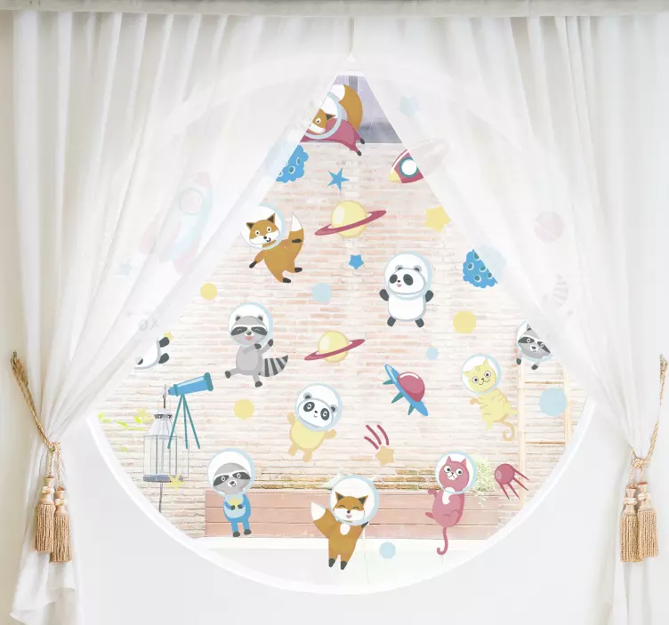 Uzaydaki hayvanlar pencere çıkartması - TenStickers