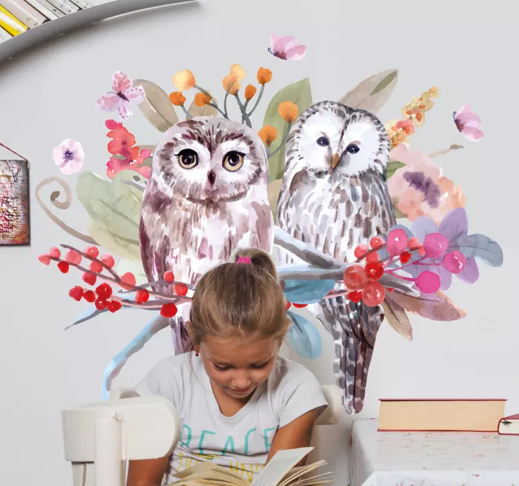 Hayvanlarla ağaç kuş duvar sticker - TenStickers