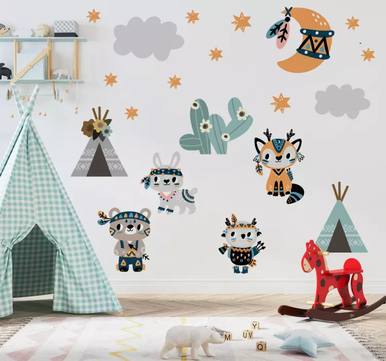 Hint tarzı hayvanlar i̇llüstrasyonlar sticker - TenStickers