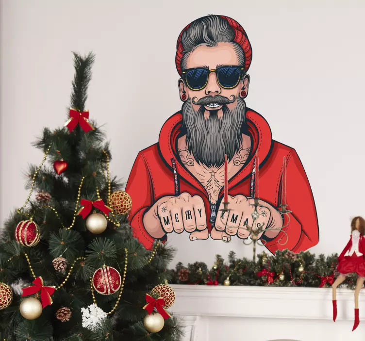 Hipster noel baba oturma odası duvar dekor - TenStickers