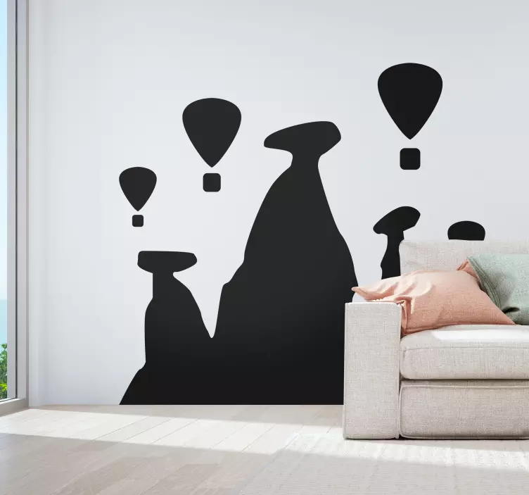 Hor hava balonları siluet manzarası siluet - TenStickers