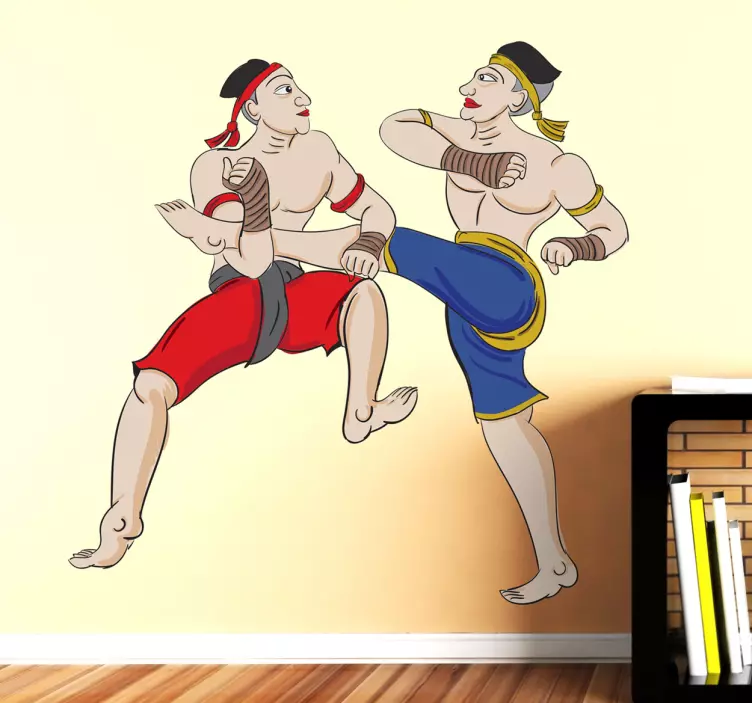 Iki asya erkek kick boks karikatür duvar sticker - TenStickers