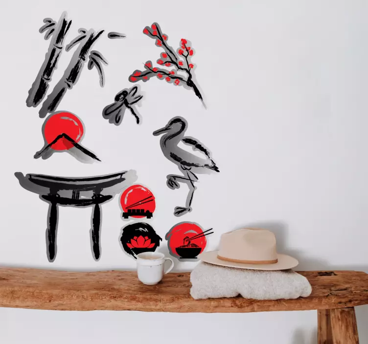 Japon elemanları hayvan duvar çıkartması - TenStickers